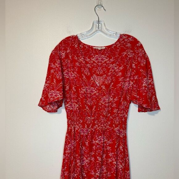 Abel the Label V Neck BOHO Maxi Dress Floral Short Sleeve Smocked High Low sz M - Picture 3 of 6